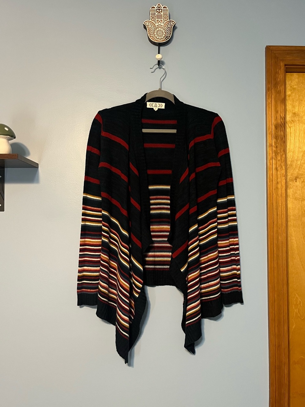 Pink Rose Open Front Draped Striped Cardigan